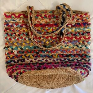 Colorful Jute and Ribbon Woven Tote Bag